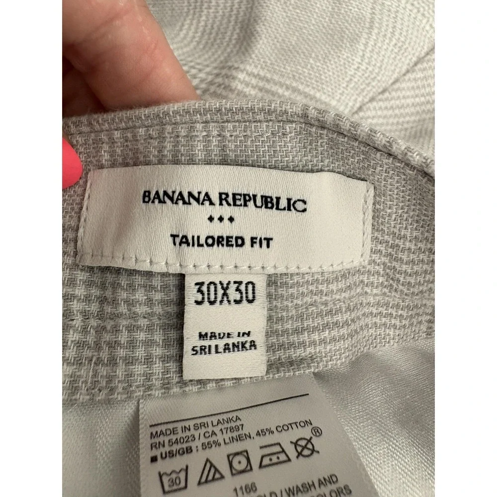 Banana Republic Tailored Fit Chino Pants Mens 30x27 Gray Plaid Linen Summer Golf